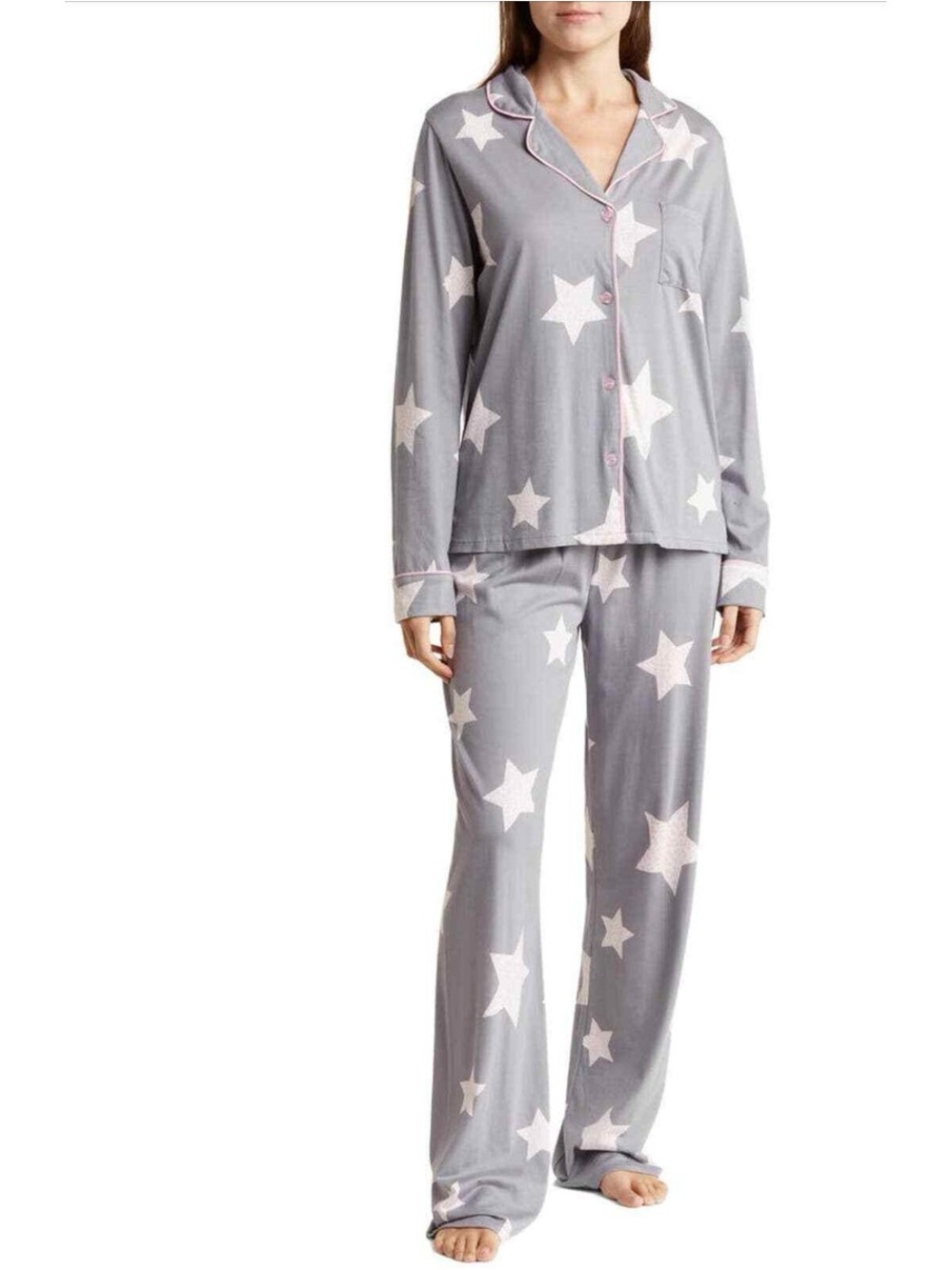PJ Salvage Pink and Gray Star Pajama Set